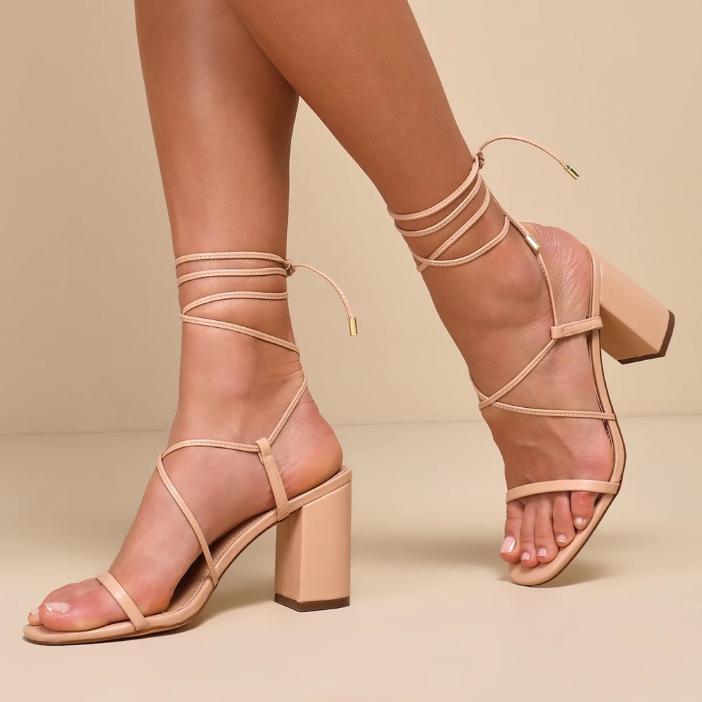 Lulus Tan Gladiator Heels with Lace-Up Design